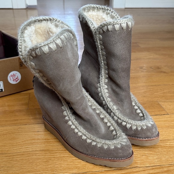 Mou Gray Suede Wedge Boots - Picture 6 of 11